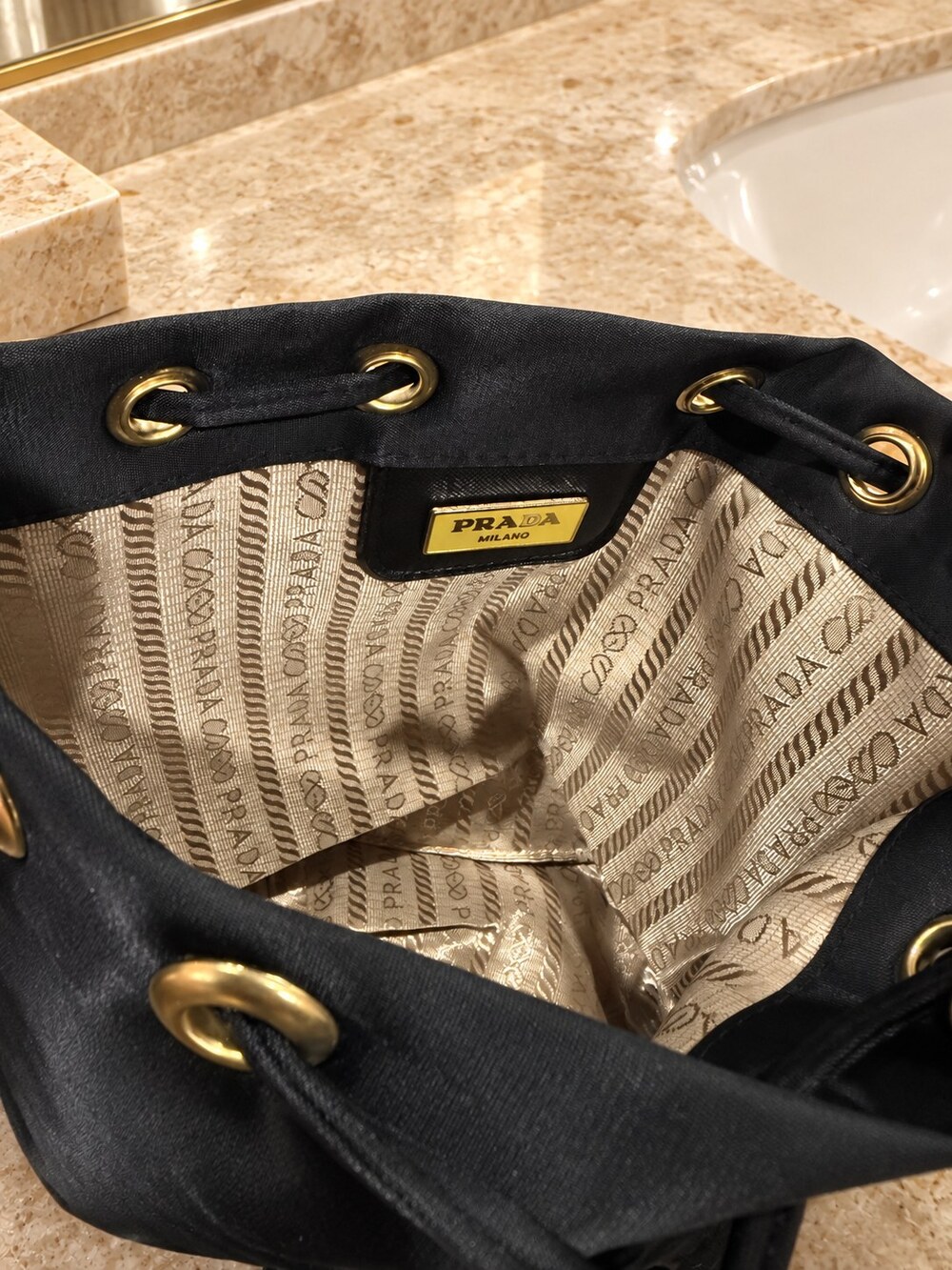 Prada Black Drawstring Makeup Bag | Vanity Organizer - Picture 5 of 6